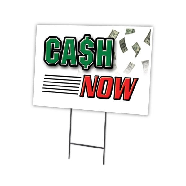 Signmission Cash Now Yard Sign & Stake outdoor plastic coroplast window, C-2436 Cash Now C-2436 Cash Now - main
